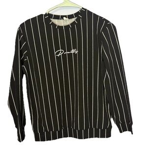 SHEIN Girls Shirt Top Striped Black White Size 11-12